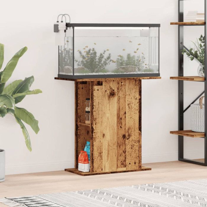 Support daquarium - Vieux bois - 36x75x725 cm - Bois dingénierie - Montage facile