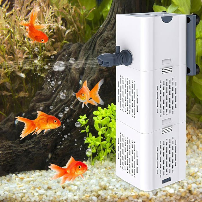 Filtre aquarium intérieur 4-en-1 silencieux 15W débit 500L/h avec éponges pour 20-60 litres