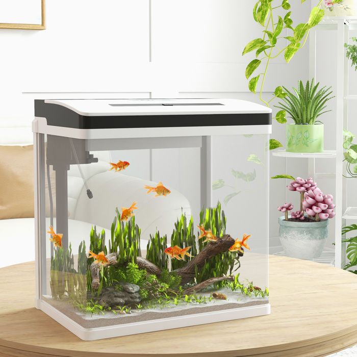 Aquarium en verre avec filtre couvercle et lumière LED pour poissons capacité 28L 38 x 26 x 395 cm blanc