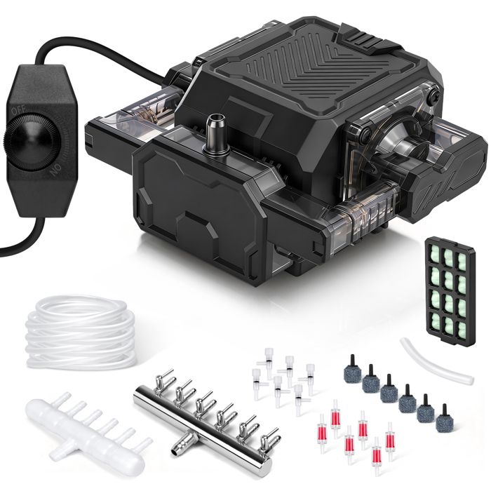 Pompe à Air 18W 2700L/H pour Aquarium / Bassin avec 6 Diffuseurs dair 35kPa 6 Sorties Aérateur Réglable Pompe à Oxygène en ABS