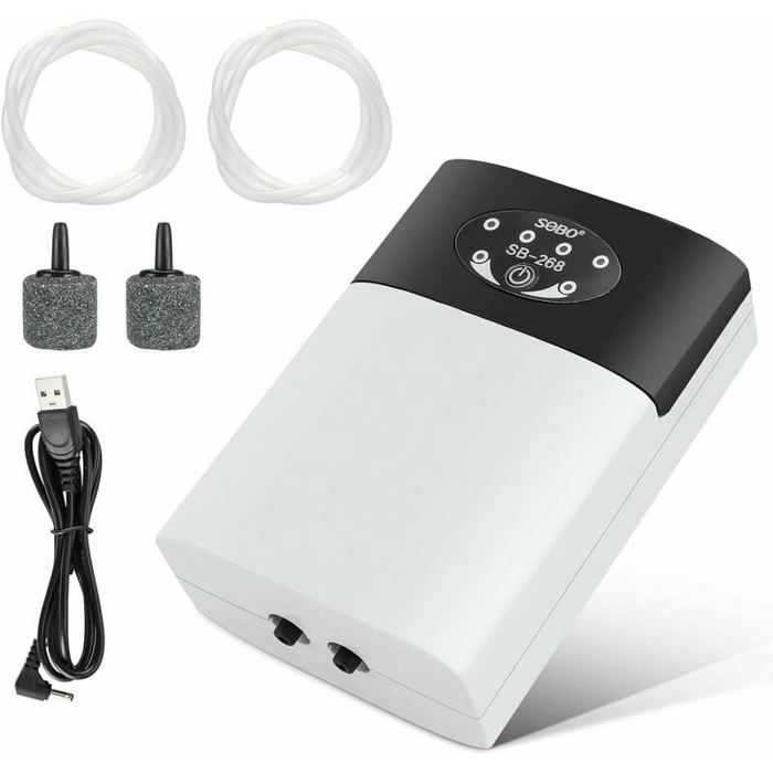 Pompe à air pour aquarium - LARGEIGHT - Portable USB - Silencieuse - Débit 2 x 3L/min - 2 sorties dair