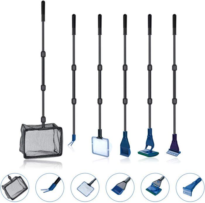 Kit de nettoyage 6 en 1 pour aquarium en verre ensemble doutils pour épuisette pour lentretien des aquariums domestiques