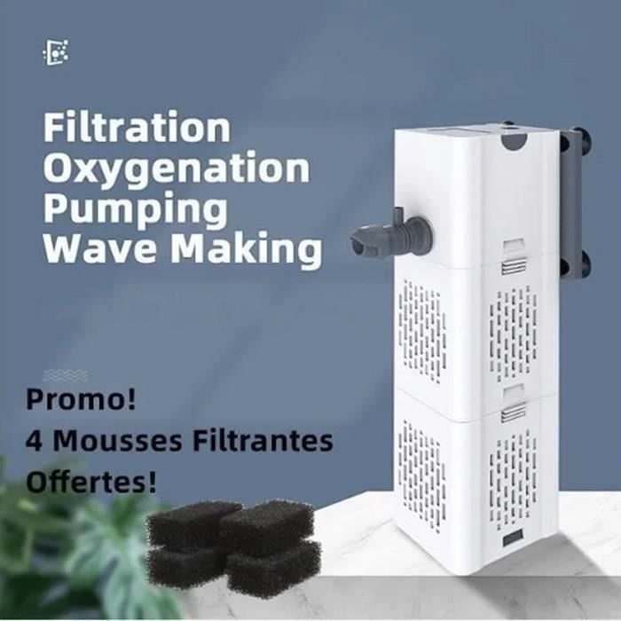 Filtre Aquarium Intérieur 15W 1000L/H Pompe de filtre daquarium Pour cycle deau oxygénation+ 4 pcs Mousse de Filtration -blanc