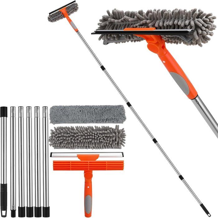 Raclette Vitre 2 en 1 Professionnel Kit Nettoyage Vitre avec Manche Telescopique 270cm Lave-vitres Télescopique avec Tête Flexible