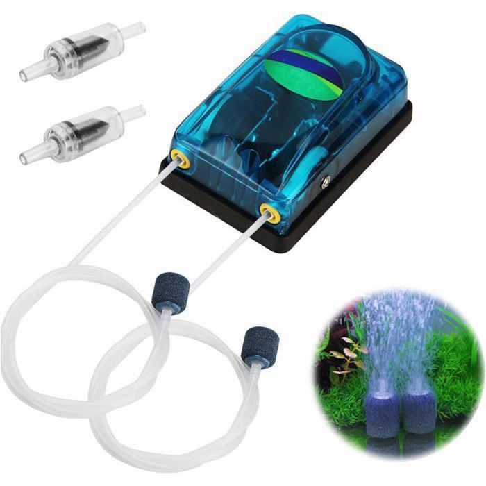 Pompe à Air Aquarium Silencieuse – Double Tuyau + Pierre à Bulles (Clapet Anti-Retour – Oxygénation Optimale)