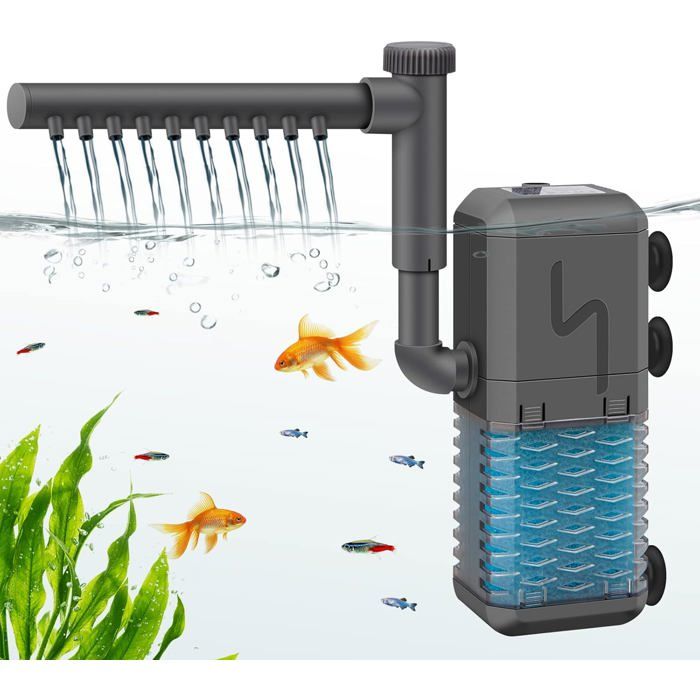 Filtre daquarium réglable 600 l/h pompe de filtre interne avec barre de pulvérisation filtre submersible silencieux 6 W