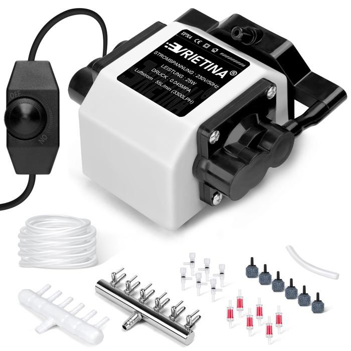 Pompe à Air D’aquarium 3300 l/h 25W 45 kPa 6 Sorties Economie D’énergie Réglable Pompe à Air Diffuseur dAir