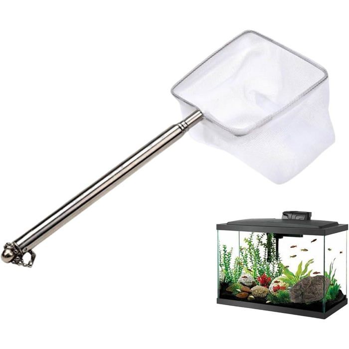 Mini épuisette pour aquarium avec manche extensible en inoxydable mailles fines carrées souples pour aquariums et petits bassins