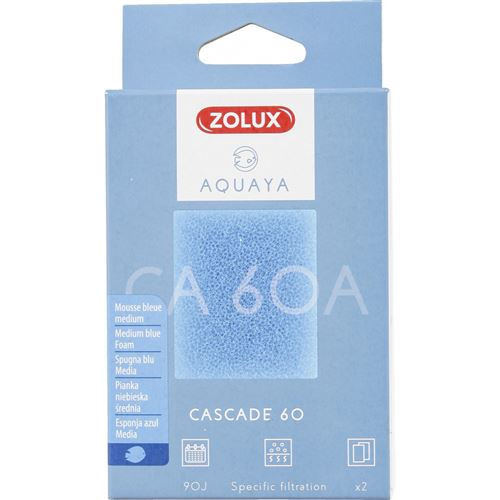 Filtre pour pompe cascade 60, filtre CA 60 A mousse bleue medium x2. pour aquarium.