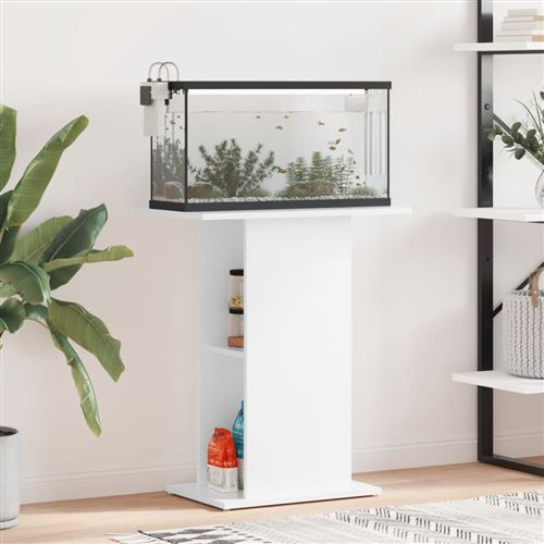 vidaXL Support pour Aquarium, Armoire pour Aquarium avec Compartiments, Meuble de Base pour Aquarium avec Rangement Intérieur, Blanc Brillant Bois d'Ingénierie