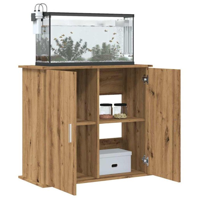 Support daquarium - Chêne artisanal - 81x36x73 cm - Bois dingénierie - Montage facile