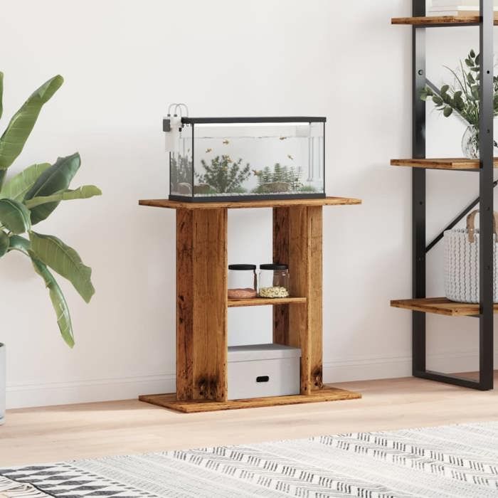 Support daquarium en bois - vidaXL - 60x30x60 cm - Bois ancien - Bois dingénierie - 3 niveaux de rangement
