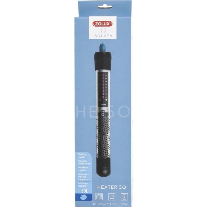 Chauffage daquarium - Zolux - Heater 50 - 50 W - 23 cm - Pour poissons exotiques