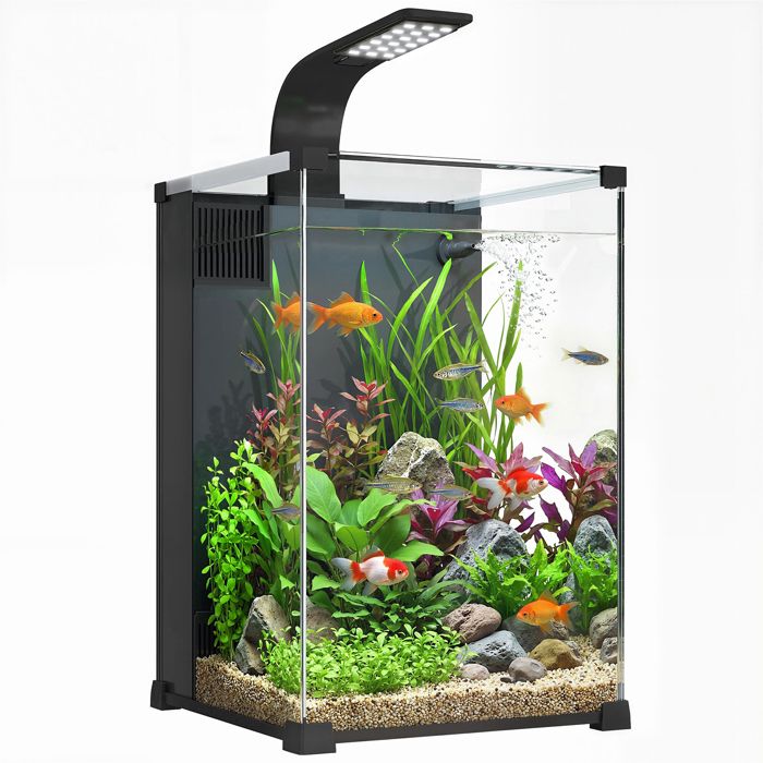 Aquarium - PawHut - 36L nano aquarium avec filtre intégré pompe 5W et éclairage LED - verre trempé - 30x30x45cm - noir