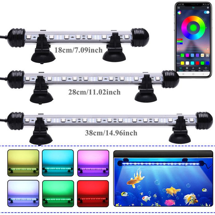 LED Aquarium Lumière Submersible - 28cm Lampe Aquarium de poisson avec télécommande et contrôle de APP - Fish Tank Light pour Plante