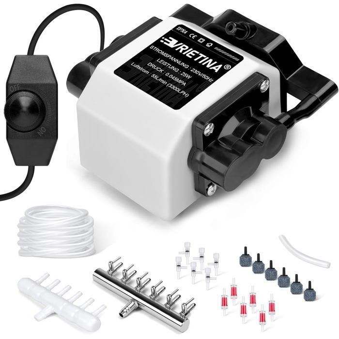 Pompe à air pour aquarium - ZVVN - 6 sorties - 25 W - 3300 L/H - Technologie doscillation magnétique
