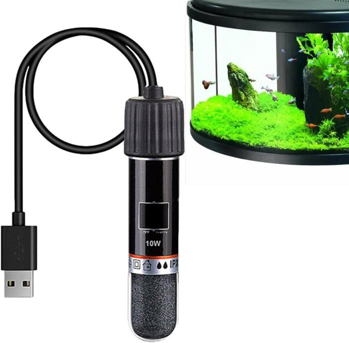 Mini Chauffe-Aquarium - HANDEIU - Thermostat 10W USB - Rechargeable - Compact - Noir
