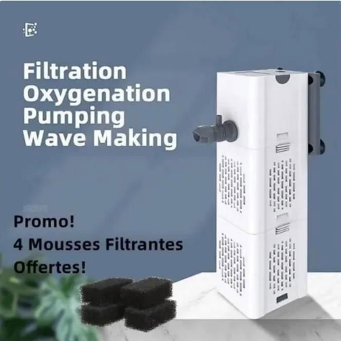 Pompe aquarium 15W 1000L/H Filtre Intérieur Aquarium Pour cycle deau oxygénation + 4 pcs Mousse de Filtration -blanc