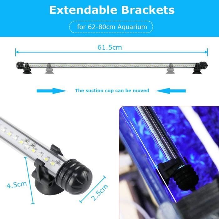 Éclairage Aquarium - LED - 58cm - Étanche IP68 - 10 Niveaux de Luminosité - RGB Bleu & Blanc