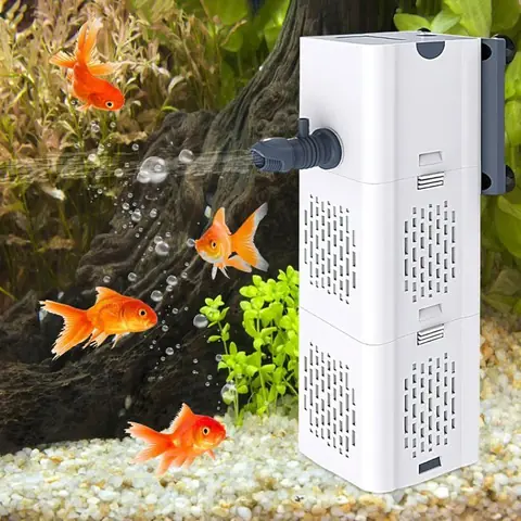 Filtre aquarium intérieur 4-en-1 silencieux 15W débit 500L/h avec éponges pour 20-60 litres