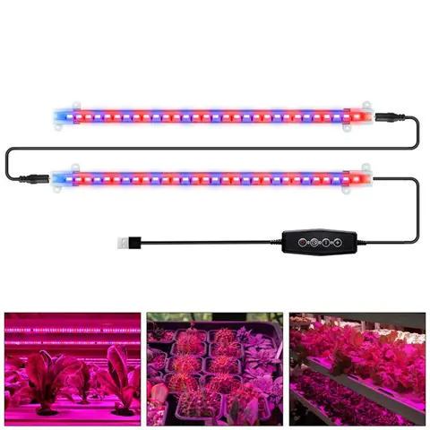 PLODAXE Lampe de Croissance LED 2 Barres Spectre Complet Rouge Bleu Minuterie Auto pour Plantes Interieur Semis