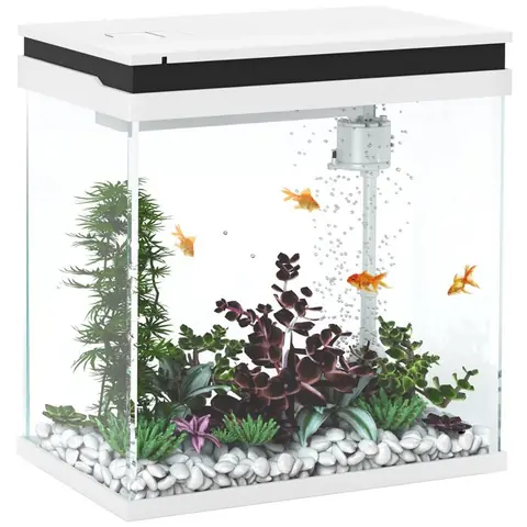 Petit aquarium complet - PawHut - 14L - système de filtration éclairage LED pompe à eau couvercle - blanc