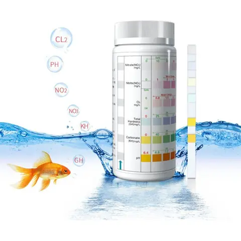 Lot de 100 bandelettes de test 6 en 1 pour aquarium test du pH nitrite nitrate chlore eau douce daquariumblanc，11.4.53cm