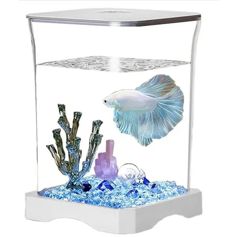 Betta Fish Tank – Table daquarium  Nano réservoir combattant blanc avec filtre intégré petit kit démarrage pour poissons Betta