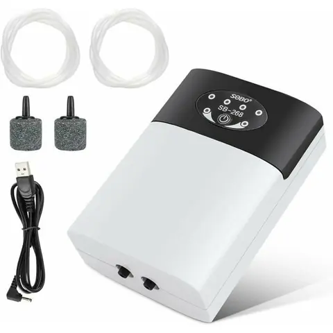 Pompe à air pour aquarium - LARGEIGHT - Portable USB - Silencieuse - Débit 2 x 3L/min - 2 sorties dair