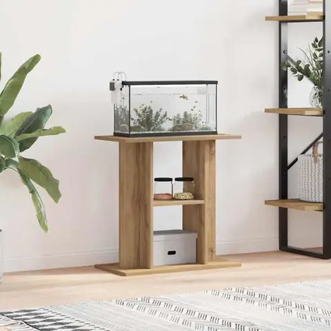 Support daquarium en bois dingénierie - vidaXL - 60x30x60 cm - Chêne marron - 3 niveaux de rangement