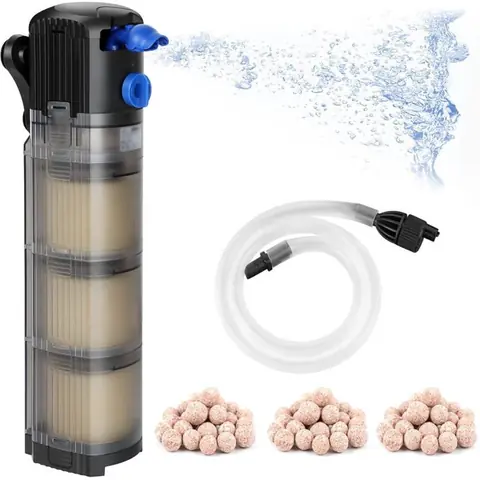 Filtre Intérieur Aquarium Réglable 3 en 1 Pompe Aquarium pour 100-300l Aquarium deau Douce ou deau Salée 1500L/H 25W