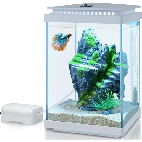 Kit aquarium en verre - ZVVN - 4L - 25x15x15 cm - Blanc - Pompe à air - Lumière LED - Filtration 3 en 1