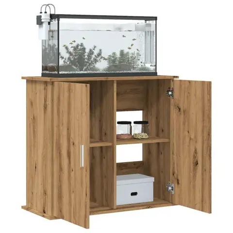 Support daquarium - Chêne artisanal - 81x36x73 cm - Bois dingénierie - Montage facile