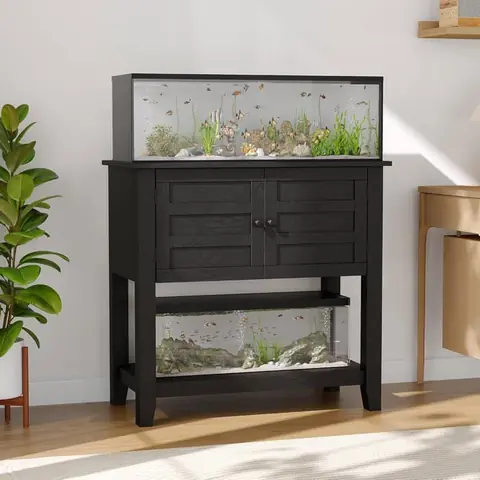 Support pour aquarium 75-110 L meuble aquarium robuste avec station de recharge tiroir magnétique rangement Marron
