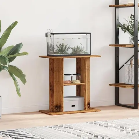 Support daquarium en bois - vidaXL - 60x30x60 cm - Bois ancien - Bois dingénierie - 3 niveaux de rangement