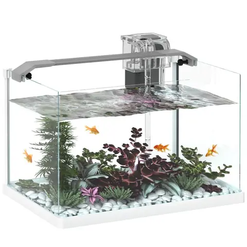 Aquarium - PawHut - avec lumières LED pompe à filtre - en verre 20L - pour poissons rouges poissons combattants - blanc