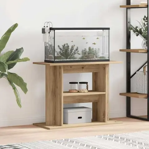 Support daquarium en bois dingénierie - vidaXL - 80x35x60 cm - Chêne artisanal - 3 niveaux de rangement