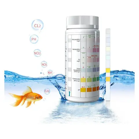 Lot de 100 bandelettes de test 6 en 1 pour aquarium test du pH nitrite nitrate chlore  eau douce daquariumblanc，11.4.53cm