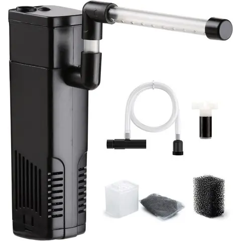 Filtre intérieur aquarium - ZVVN - Jusquà 20L - 3 en 1 - Charbon actif - Mousse filtrante - 150L/H - Noir