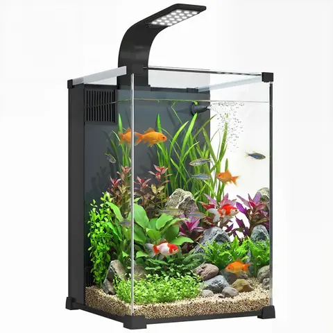 Aquarium - PawHut - 36L nano aquarium avec filtre intégré pompe 5W et éclairage LED - verre trempé - 30x30x45cm - noir