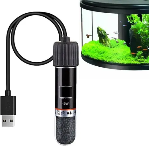Mini Chauffe-Aquarium - HANDEIU - Thermostat 10W USB - Rechargeable - Compact - Noir