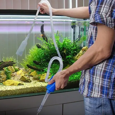 Aspirateur Aquarium Kit Pompe pour Nettoyage Siphon Puissant pour Vidange Complte dAquarium PZCC