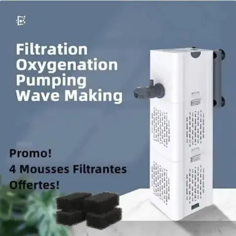 Pompe aquarium 15W 1000L/H Filtre Intérieur Aquarium Pour cycle deau oxygénation + 4 pcs Mousse de Filtration -blanc