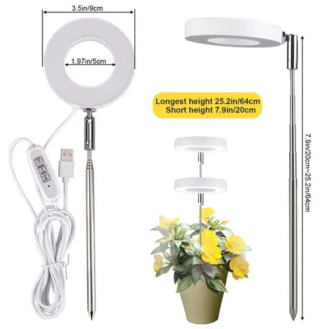 Lampe plante LED - 1 pièce Spectre complet réglable hauteur 20 LED minuterie 2/4/8h - Type lampe plante Étiquette