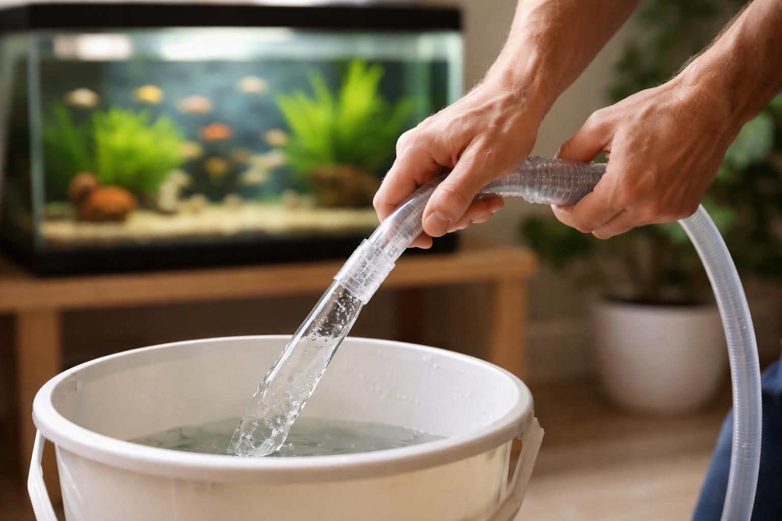 Changement d’eau d’un aquarium au siphon